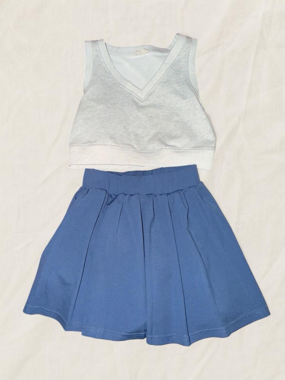Blue Skirt & Gray Top Set